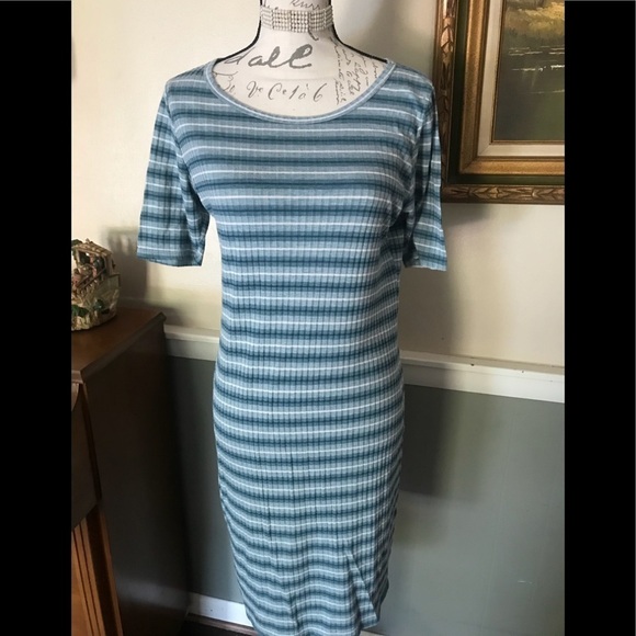 LuLaRoe Dresses & Skirts - LuLaRoe Striped Teal Carly Dress Size XL
